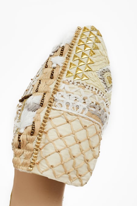 Shop_Miar Designs_Ivory Thread Naura Embellished Mules_Online_at_Aza_Fashions