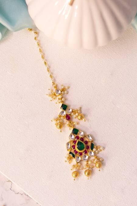 Shop Ishhaara Multi Color Bead Drop Maangtikka Online at Aza Fashions Shop_Ishhaara_Multi Color Bead Drop Maangtikka _Online_at_Aza_Fashions