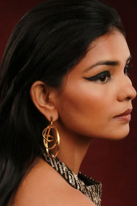 Shop_Ishhaara_Gold Plated Intertwined Whip Waves Earrings _Online_at_Aza_Fashions