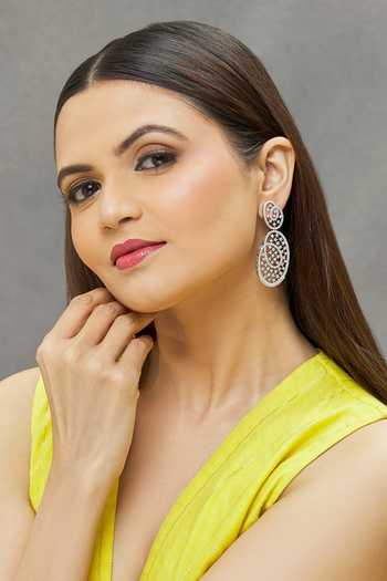 Buy_Saga Jewels_Silver Plated Zari Zirconia Embellished Earrings_Online_at_Aza_Fashions