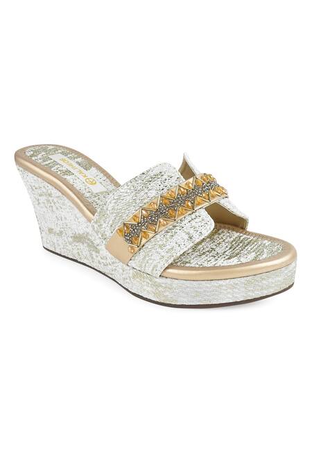 Shop_Kaltheos_White Embellished Margaret Wedges_Online_at_Aza_Fashions