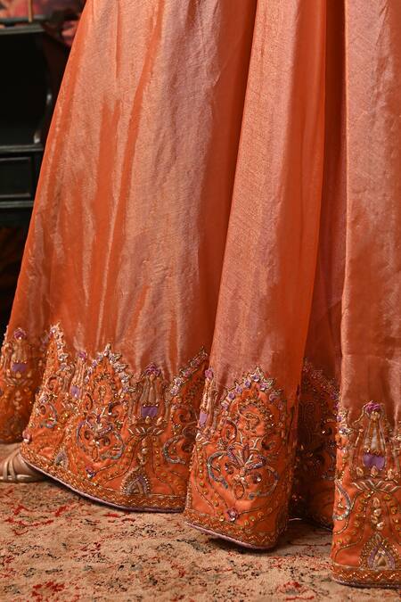 Buy_Moledro_Purple Brocade, Organza, Silk Mirrors, Beads, Ruya Peplum Kurta And Sharara Set _Online_at_Aza_Fashions