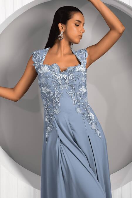 Shop Jade By Ashima Blue Georgette Embroidery Square Neck Nettle Bodice Jumpsuit Online at Aza Fashions Shop_Jade By Ashima_Blue Georgette Embroidery Square Neck Nettle Bodice Jumpsuit _Online_at_Aza_Fashions