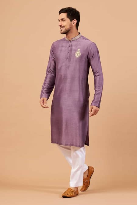 Buy Hilo Design Purple Cotton, Silk, Lycra Embroidery Inara Mandarin Collar Kurta Set Online at Aza Fashions Buy_Hilo Design_Purple Cotton, Silk, Lycra Embroidery Inara Mandarin Collar Kurta Set _Online_at_Aza_Fashions