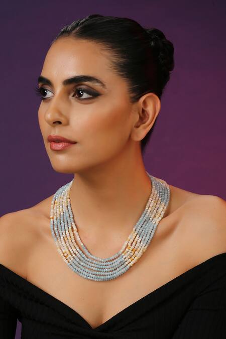 Shop_Swabhimann_Blue Beaded Layered Necklace _Online_at_Aza_Fashions