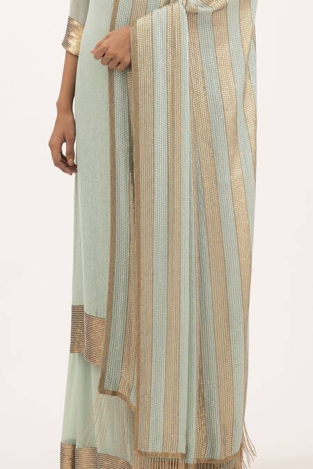 Nakul Sen_Blue Chiffon Sequin Boat Embroidered Kurta Set_at_Aza_Fashions