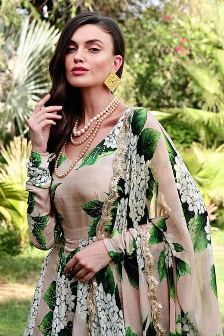 Shop_Sanam_Beige Organza, Silk Embroidery Valierie Full Bloom Pattern Anarkali With Dupatta _Online_at_Aza_Fashions