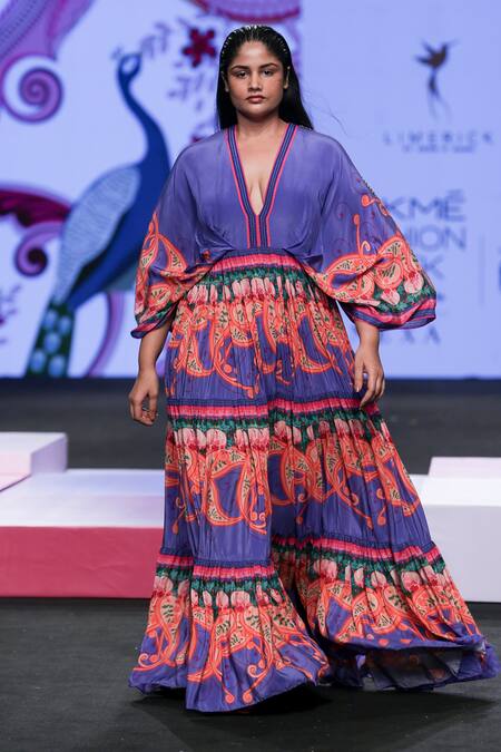 Buy_Limerick By Abirr N' Nanki_Multi Color Crepe Printed Paisley Deep V Neck Kian Dress  _Online_at_Aza_Fashions