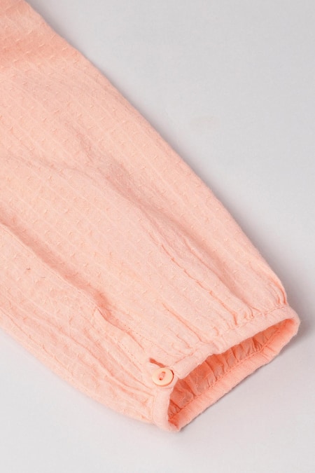 Byb Premium_Peach Denim Embroidery Cotton Top _at_Aza_Fashions