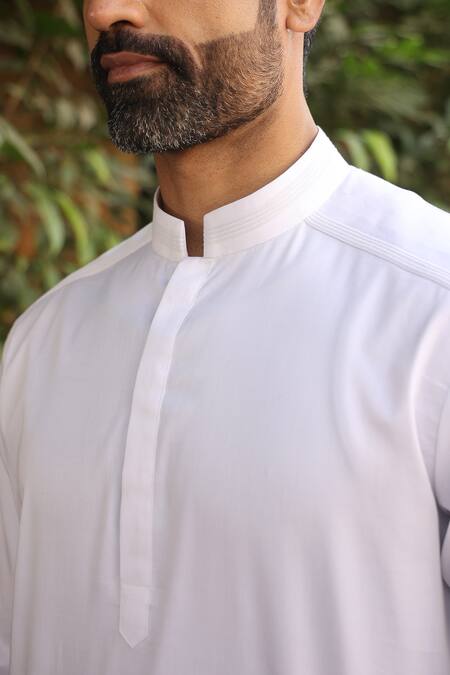 Shop_Raw & Rustic By Niti Bothra_White Cotton Embroidery Mandarin Collar Kurta Shirt _Online_at_Aza_Fashions