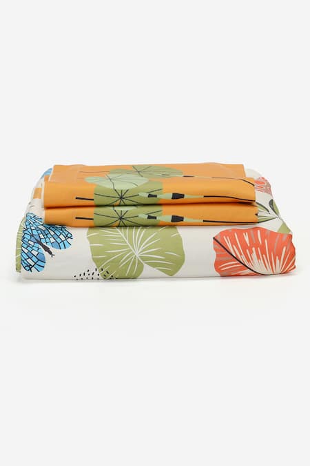 Shop_Kyoona_Green 100% Cotton, Satin Weave Flora And The Forest Of Adventures Bedsheet Set_Online_at_Aza_Fashions