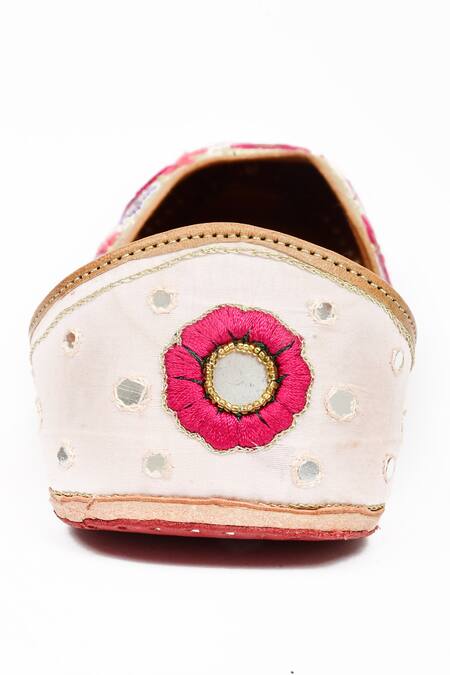 Shop_Miar Designs_Pink Embroidered Valerie Floral Juttis_Online_at_Aza_Fashions