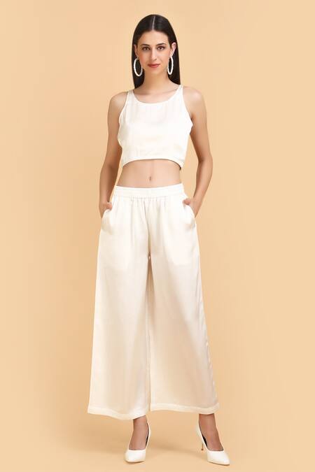 Shop_Label Ivish_Off White Silk Round Neck Tie-up Blazer Trouser Set _Online_at_Aza_Fashions