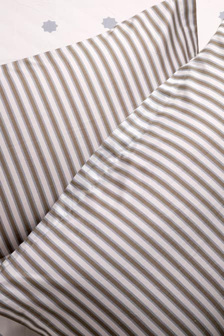 Shop_Kyoona_Blue 100% Cotton Printed The Iktara Bedsheet Set_Online_at_Aza_Fashions