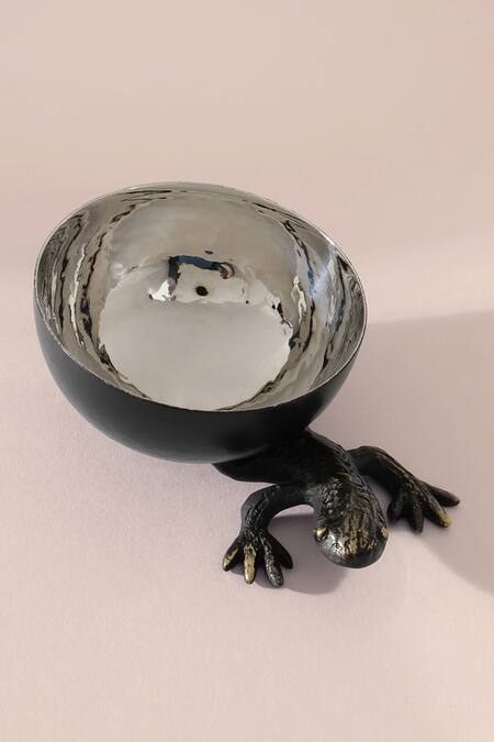 Shop_Table Manners_Gold Brass/ss Carved Details Gecko Candy Bowls Set_Online_at_Aza_Fashions