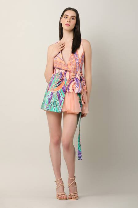 Shop_Limerick By Abirr N' Nanki_Peach Organza Vienna Flared Skirt _Online_at_Aza_Fashions