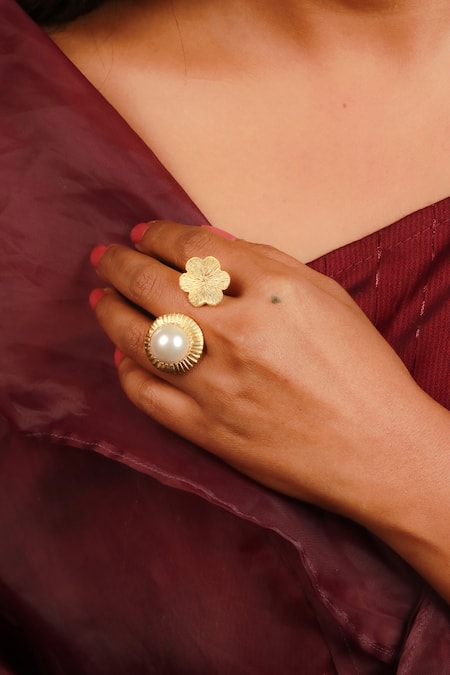 Shop Ishhaara Gold Plated Pearls Embellished Open Ring Online at Aza Fashions Shop_Ishhaara_Gold Plated Pearls Embellished Open Ring _Online_at_Aza_Fashions