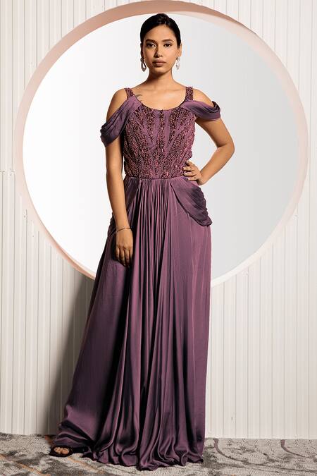 Buy_Jade By Ashima_Purple Satin Beads Scoop Neck Viola Embroidered Bodice Gown _Online_at_Aza_Fashions