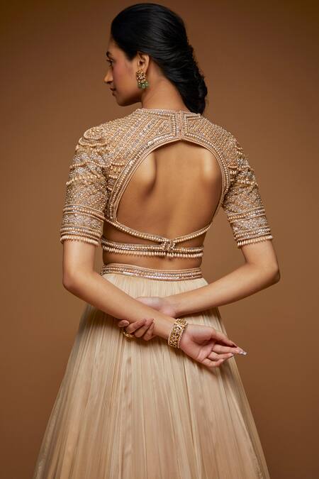 Shop_Neeta Lulla_Beige Flower Vine Embroidered Lehenga Set_Online_at_Aza_Fashions