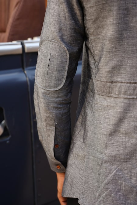 Shop_Raw & Rustic By Niti Bothra_Grey Linen, Cotton Plain Shirt Kurta _Online_at_Aza_Fashions