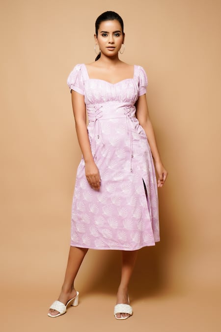 Shop_Ahi Clothing_Purple Cotton Floral Sweetheart Neck Print Dress _Online_at_Aza_Fashions