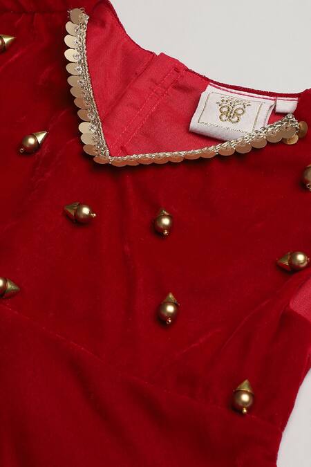 Shop Byb Premium Red , Satin Pearls, Sequins Embellished Peplum Top With Pant Online at Aza Fashions Shop_Byb Premium_Red , Satin Pearls, Sequins Embellished Peplum Top With Pant_Online_at_Aza_Fashions