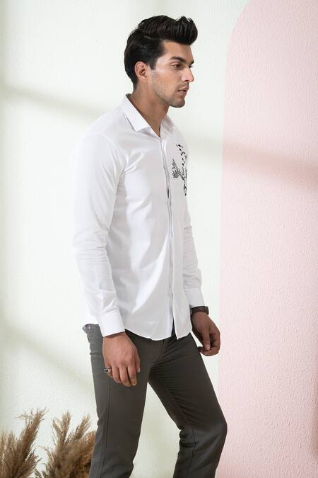 Shop_Hilo Design_White Cotton Embroidery Bianco Reindeer Shirt _Online_at_Aza_Fashions