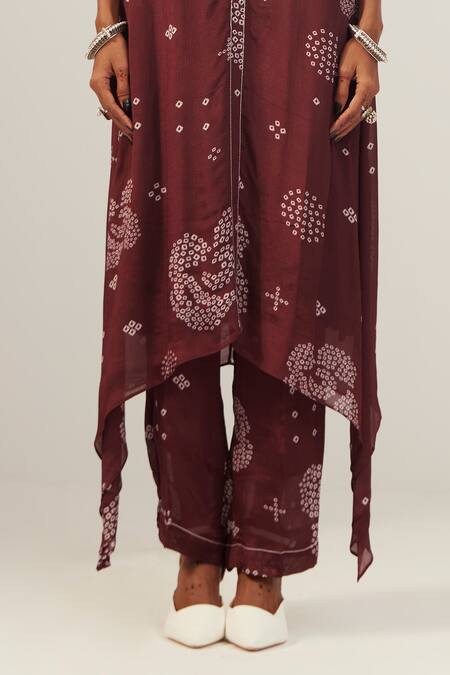 Shop Amka Maroon Chiffon Embroidery Round Neck Kinari Printed Kurta And Pant Set Online at Aza Fashions Shop_Amka_Maroon Chiffon Embroidery Round Neck Kinari Printed Kurta And Pant Set_Online_at_Aza_Fashions