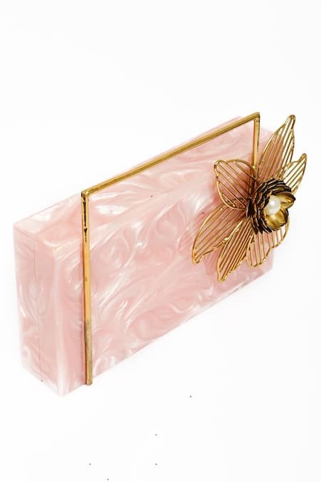 Buy_Miar Designs_Pink Abstract Pattern Inika Resin Box Clutch_Online_at_Aza_Fashions