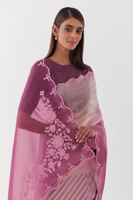 Shop Amisha Kothari Pink Organza, Embroidery Suman Printed And Saree Online at Aza Fashions Shop_Amisha Kothari_Pink Organza, Embroidery Suman Printed And Saree _Online_at_Aza_Fashions