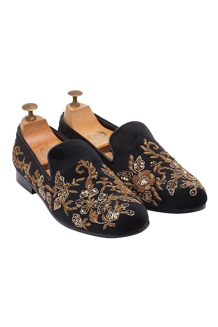 Buy Black Handcrafted Velvet Loafers For Men by Domani Online at 