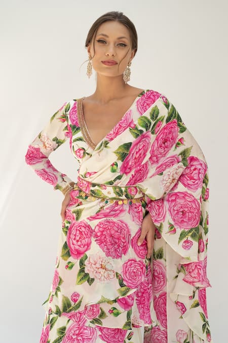 Shop Sanam Ivory Silk, Georgette, Satin Ivy Patterned Pre-stitched Lehenga Saree Set Online at Aza Fashions Shop_Sanam_Ivory Silk, Georgette, Satin Ivy Patterned Pre-stitched Lehenga Saree Set _Online_at_Aza_Fashions