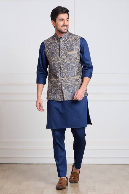 Shop_Taroob_Beige Pashmina, Wool Embroidery Bundi_Online_at_Aza_Fashions