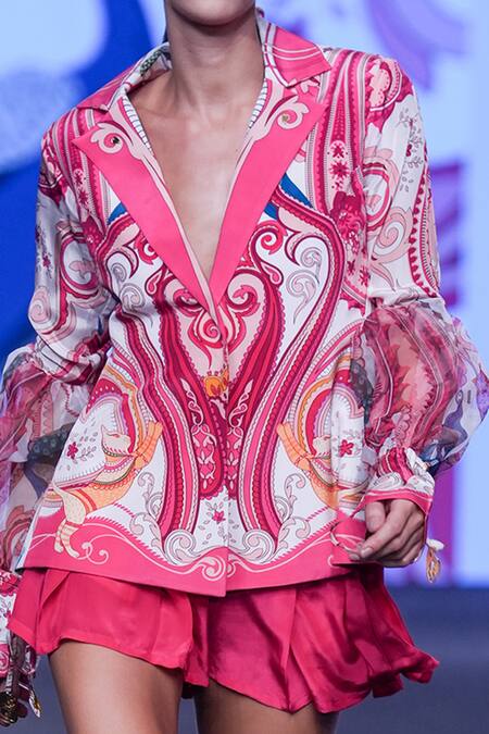 Buy Limerick By Abirr N' Nanki Multi Color Crepe, Organza Collared Via Printed Short Jacket Online at Aza Fashions Buy_Limerick By Abirr N' Nanki_Multi Color Crepe, Organza Collared Via Printed Short Jacket _Online_at_Aza_Fashions