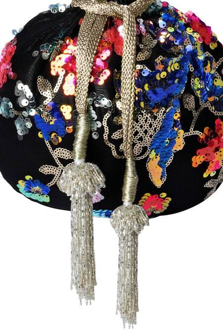 Shop_Miar Designs_Black Sequins Nadia Hand Embroidered Potli Bag_Online_at_Aza_Fashions