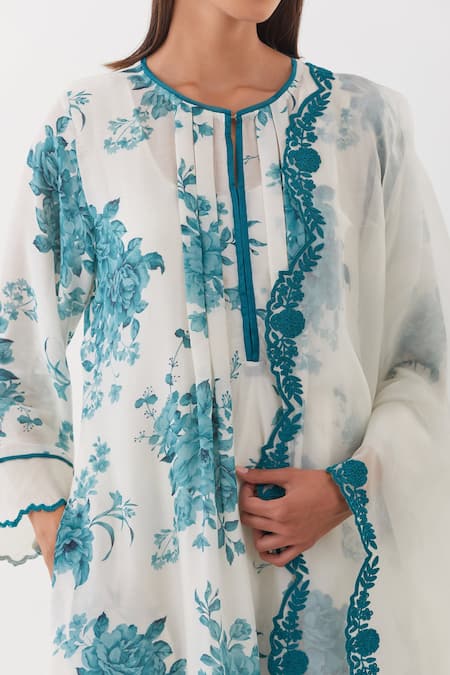 Buy Amisha Kothari Ivory Cotton, Organza, Cut Work, Floral Printed Kurta Set With Dupatta Online at Aza Fashions Buy_Amisha Kothari_Ivory Cotton, Organza, Cut Work, Floral Printed Kurta Set With Dupatta _Online_at_Aza_Fashions