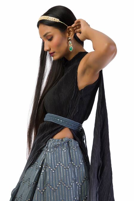 Shop Meghna Shah Grey Georgette, Chiffon Embroidery, Sequins One Shoulder Top And Skirt Set Online at Aza Fashions Shop_Meghna Shah_Grey Georgette, Chiffon Embroidery, Sequins One Shoulder Top And Skirt Set _Online_at_Aza_Fashions