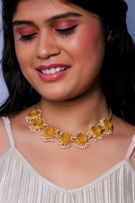 Shop_Ishhaara_Gold Plated And Yellow Stone Necklace _Online_at_Aza_Fashions