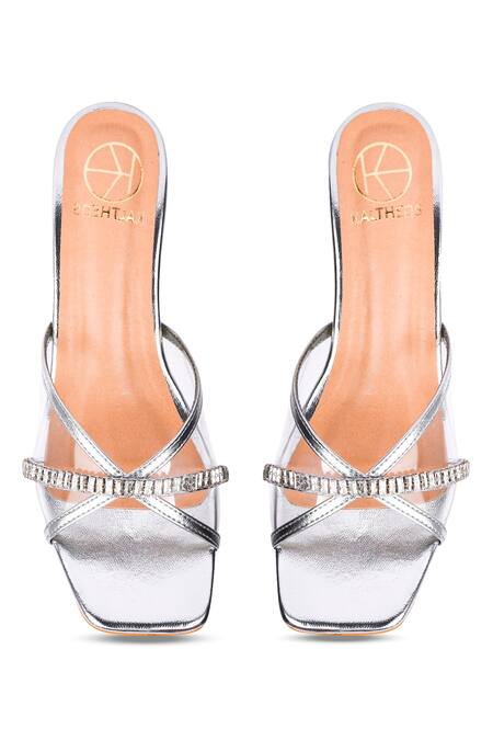Shop_Kaltheos_Silver Embellished Helen Transparent Heels_Online_at_Aza_Fashions