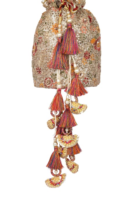 Miar Designs_Gold 3d Sequins Trisha Embroidered Potli Bag_Online_at_Aza_Fashions