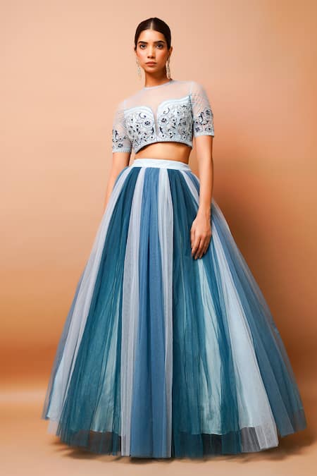 Buy Ahi Clothing Blue Net, Linen Embroidery Round Neck Hand Blouse And Skirt Set Online at Aza Fashions Buy_Ahi Clothing_Blue Net, Linen Embroidery Round Neck Hand Blouse And Skirt Set _Online_at_Aza_Fashions