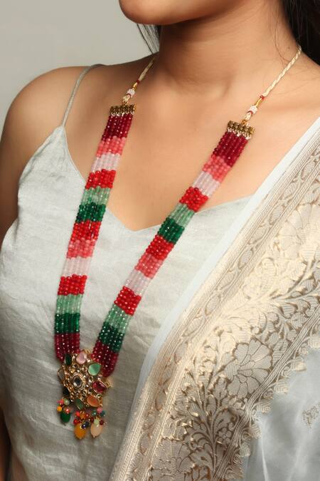Shop Ishhaara Multi Color Stones Navaratna Embellished Necklace Set Online at Aza Fashions Shop_Ishhaara_Multi Color Stones Navaratna Embellished Necklace Set _Online_at_Aza_Fashions