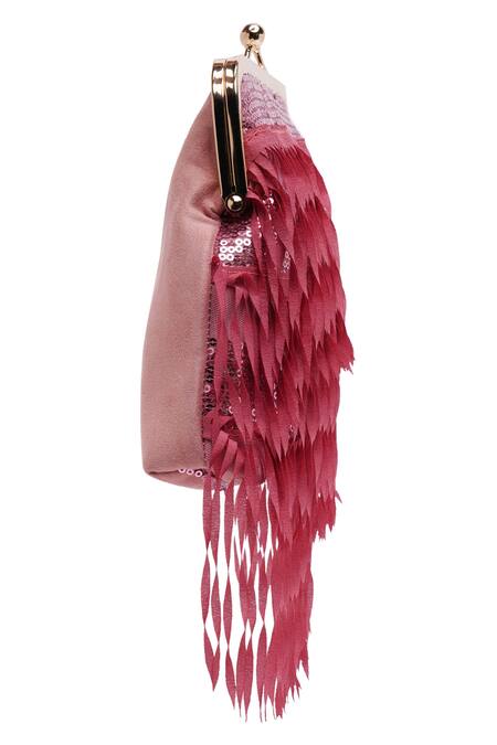 Shop Richa Gupta Pink Embroidery, Fringe Sequin And Detail Clutch Online at Aza Fashions Shop_Richa Gupta_Pink Embroidery, Fringe Sequin And Detail Clutch_Online_at_Aza_Fashions