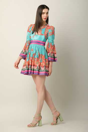 Shop_Limerick By Abirr N' Nanki_Multi Color Crepe V-neck Zeel Fit And Flare Dress _Online_at_Aza_Fashions