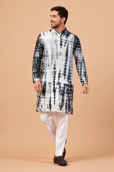 Buy_Hilo Design_White Silk Tintle Tie Dye Kurta Set_Online_at_Aza_Fashions