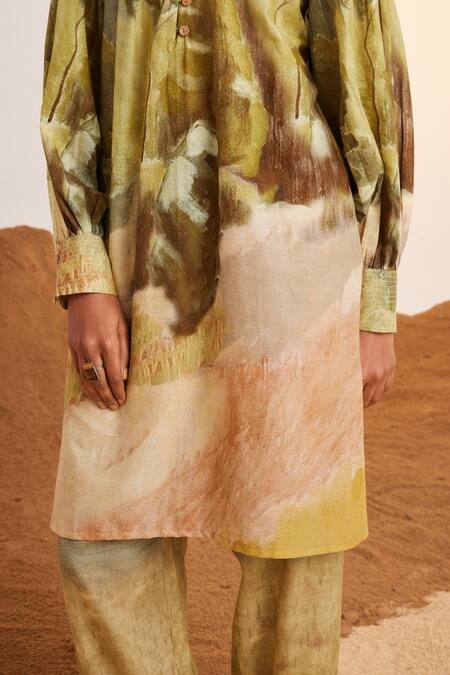 Shop_Cord_Beige Cotton Collared Dale Print Tunic_Online_at_Aza_Fashions