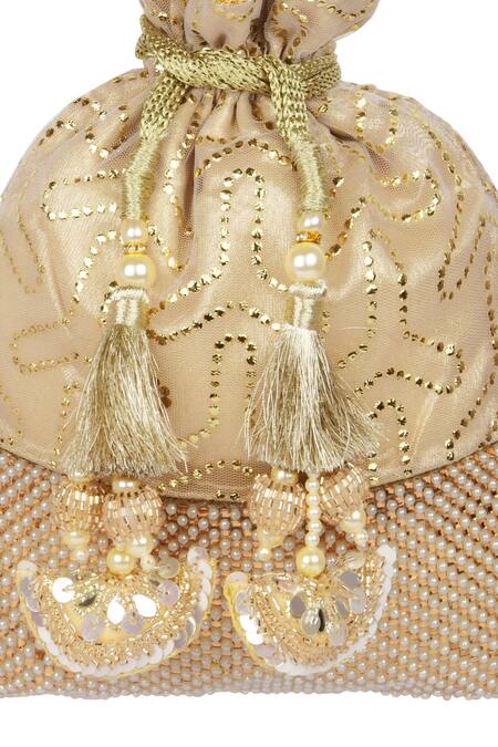 Miar Designs_Gold Mukaish And Pearl Work Ava Embroidered Potli Bag_Online_at_Aza_Fashions