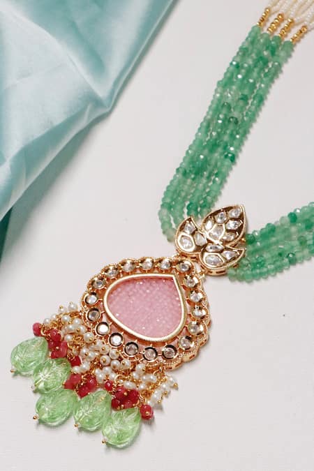 Shop Ishhaara Multi Color American Diamond Embellished Long Pendant Necklace Online at Aza Fashions Shop_Ishhaara_Multi Color American Diamond Embellished Long Pendant Necklace _Online_at_Aza_Fashions