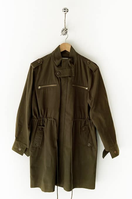 Shop_Kharakapas_Green Twill Collared Parka Jacket _Online_at_Aza_Fashions