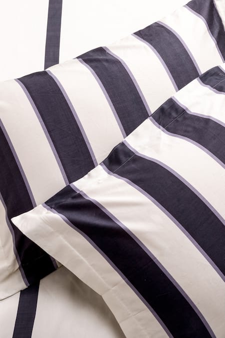 Shop_Kyoona_Blue 100% Cotton Printed The Bageecha Stripe Bedsheet Set_Online_at_Aza_Fashions
